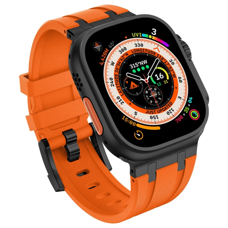 For Apple Watch Series 7 45mm Stone Grain Liquid Silicone Watch Band(Black Orange)