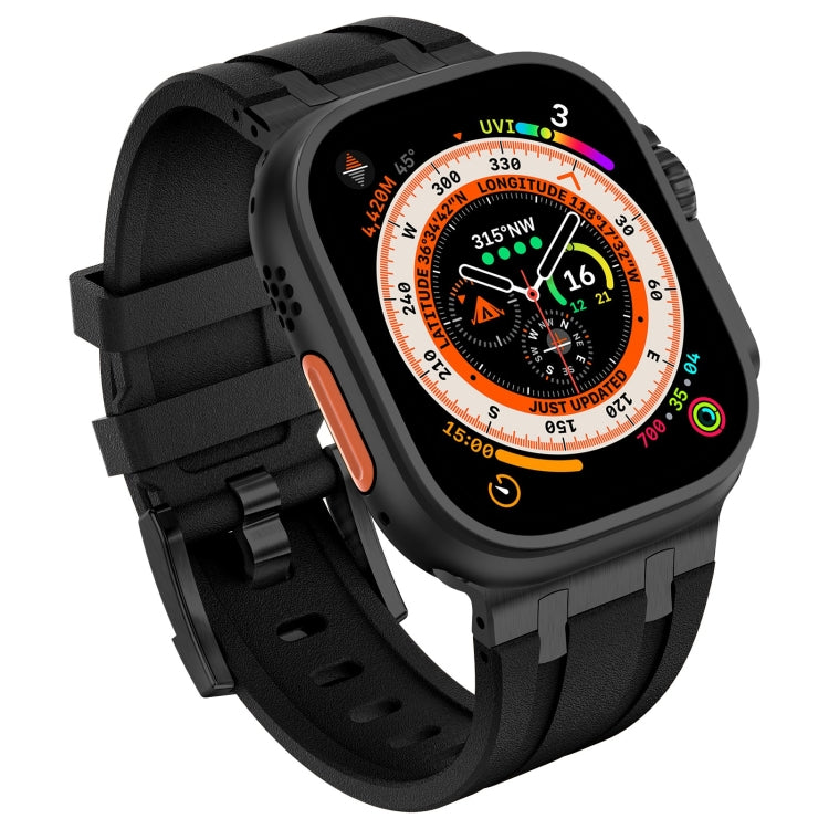 For Apple Watch Series 7 45mm Stone Grain Liquid Silicone Watch Band(Black Black) - Watch Bands by PMC TechLife | Online Shopping South Africa | PMC TechLife