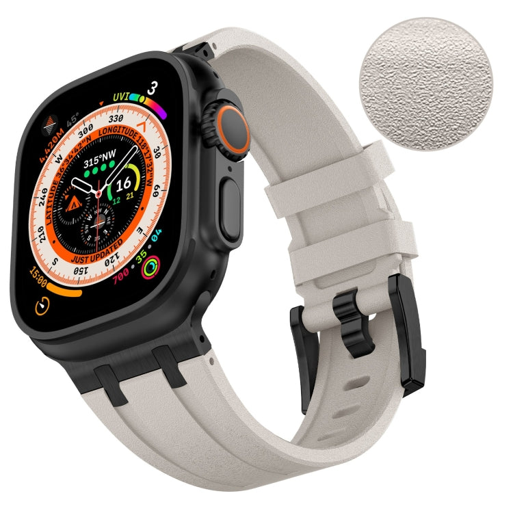 For Apple Watch Series 7 45mm Stone Grain Liquid Silicone Watch Band(Black Starlight)