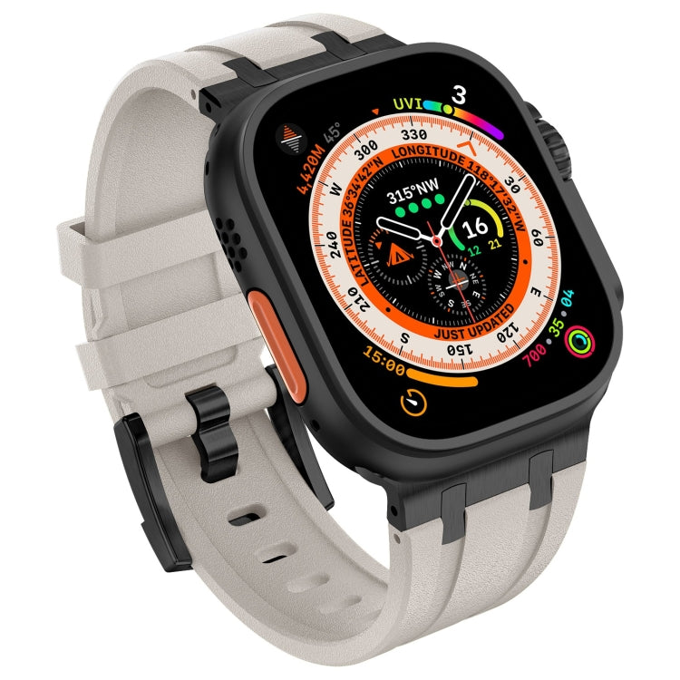 For Apple Watch Series 7 45mm Stone Grain Liquid Silicone Watch Band(Black Starlight)