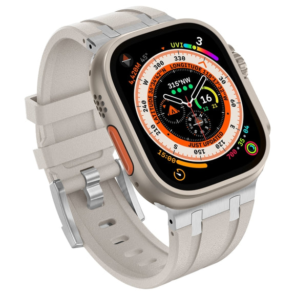 For Apple Watch SE 44mm Stone Grain Liquid Silicone Watch Band(Silver Starlight)