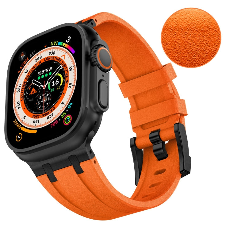 For Apple Watch Series 6 44mm Stone Grain Liquid Silicone Watch Band(Black Orange) - Watch Bands by PMC TechLife | Online Shopping South Africa | PMC TechLife