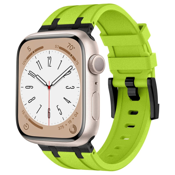 For Apple Watch Series 6 44mm Stone Grain Liquid Silicone Watch Band(Black Green)