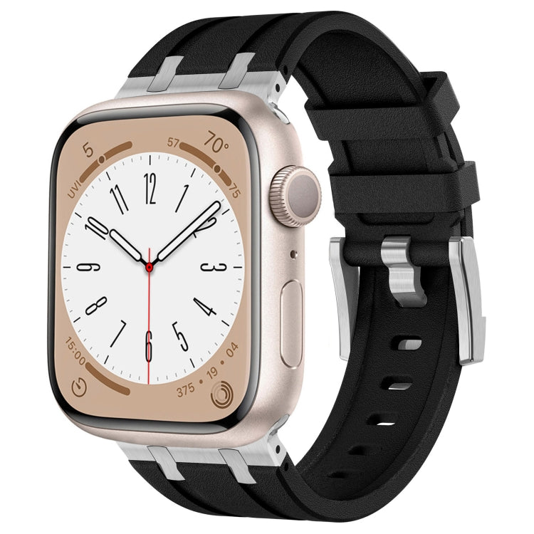 For Apple Watch Series 5 44mm Stone Grain Liquid Silicone Watch Band(Silver Black) - Watch Bands by PMC TechLife | Online Shopping South Africa | PMC TechLife