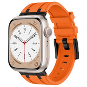 For Apple Watch Series 4 44mm Stone Grain Liquid Silicone Watch Band(Black Orange)
