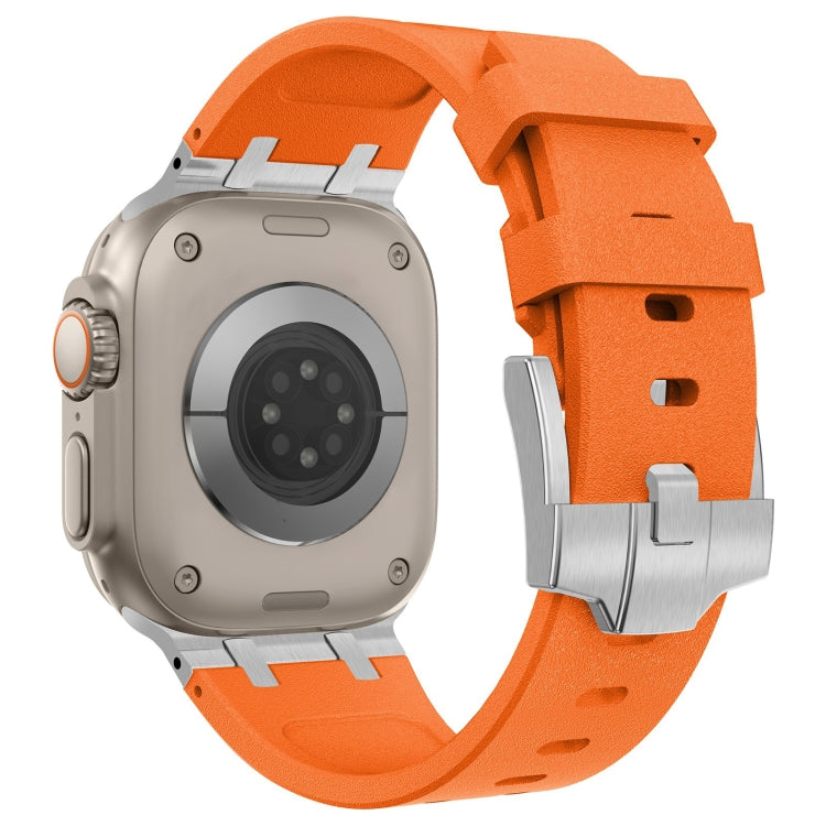 For Apple Watch Series 4 44mm Stone Grain Liquid Silicone Watch Band(Sliver Orange)
