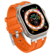 For Apple Watch Series 4 44mm Stone Grain Liquid Silicone Watch Band(Sliver Orange)