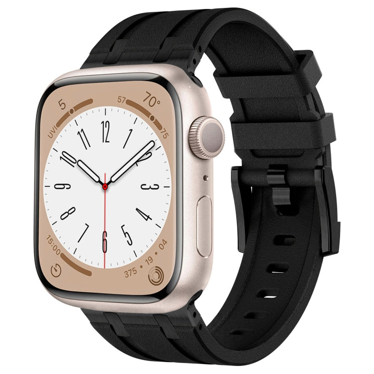 For Apple Watch Series 3 42mm Stone Grain Liquid Silicone Watch Band(Black Black) - Watch Bands by PMC TechLife | Online Shopping South Africa | PMC TechLife