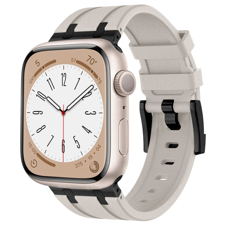 For Apple Watch Series 3 42mm Stone Grain Liquid Silicone Watch Band(Black Starlight) - Watch Bands by PMC TechLife | Online Shopping South Africa | PMC TechLife