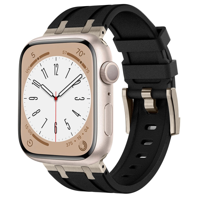 For Apple Watch Series 3 42mm Stone Grain Liquid Silicone Watch Band(Titanium Black) - Watch Bands by PMC TechLife | Online Shopping South Africa | PMC TechLife