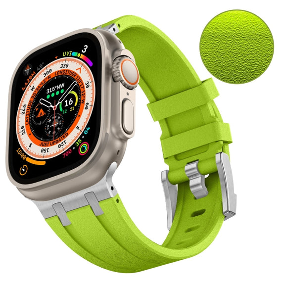 For Apple Watch Series 3 42mm Stone Grain Liquid Silicone Watch Band(Silver Green)