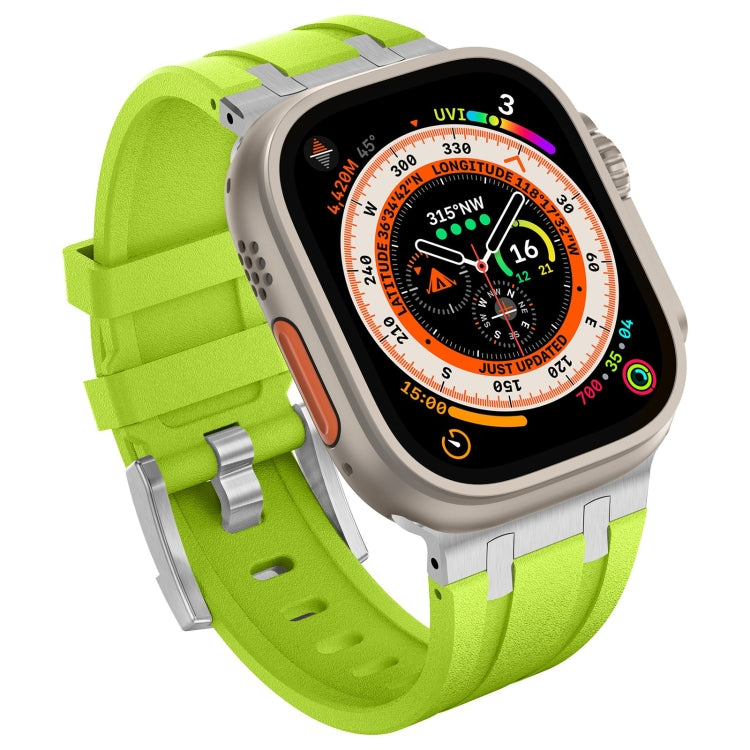 For Apple Watch Series 3 42mm Stone Grain Liquid Silicone Watch Band(Silver Green)