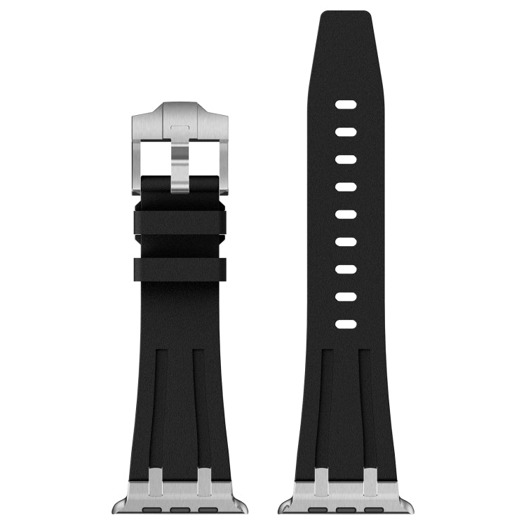 For Apple Watch Series 2 42mm Stone Grain Liquid Silicone Watch Band(Silver Black) - Watch Bands by PMC TechLife | Online Shopping South Africa | PMC TechLife