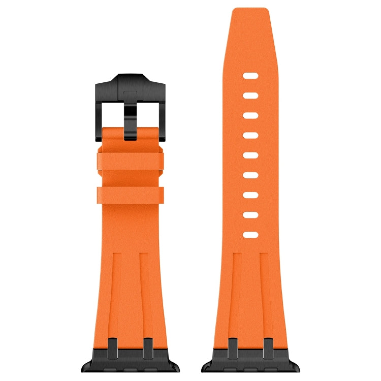 For Apple Watch 42mm Stone Grain Liquid Silicone Watch Band(Black Orange) - Watch Bands by PMC TechLife | Online Shopping South Africa | PMC TechLife