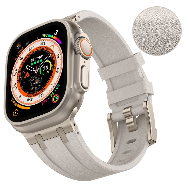 For Apple Watch 42mm Stone Grain Liquid Silicone Watch Band(Titanium Starlight)
