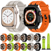 For Apple Watch Series 5 44mm Stone Grain Liquid Silicone Watch Band(Silver Green)