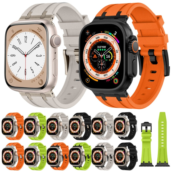For Apple Watch Series 9 45mm Stone Grain Liquid Silicone Watch Band(Black Green)