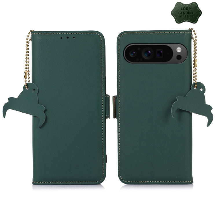 For Google Pixel 10 Pro / 9 Pro Genuine Leather Magnetic RFID Leather Phone Case(Green) - Google Cases by PMC TechLife | Online Shopping South Africa | PMC TechLife | Buy Now Pay Later Mobicred