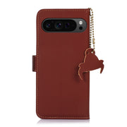 For Google Pixel 9 Pro Genuine Leather Magnetic RFID Leather Phone Case(Coffee)
