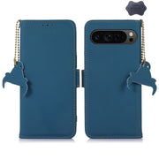 For Google Pixel 9 Pro Genuine Leather Magnetic RFID Leather Phone Case(Blue)