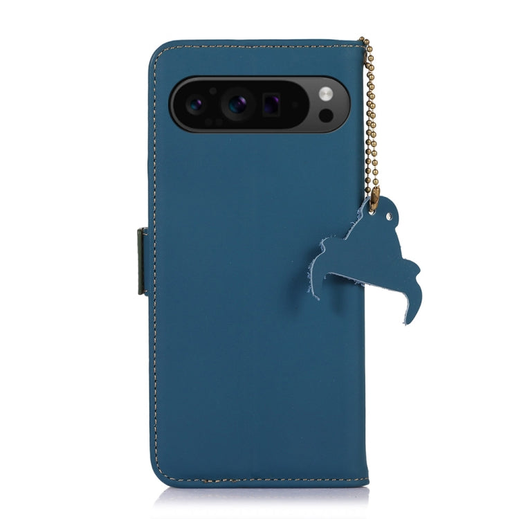 For Google Pixel 9 Pro Genuine Leather Magnetic RFID Leather Phone Case(Blue) - Google Cases by PMC TechLife | Online Shopping South Africa | PMC TechLife | Buy Now Pay Later Mobicred