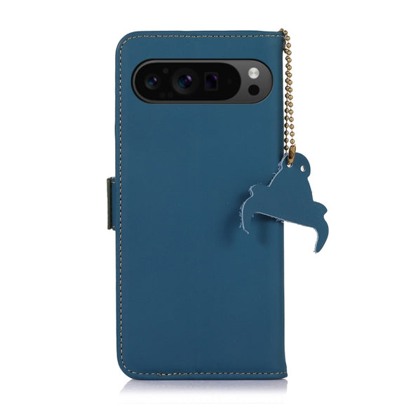 For Google Pixel 9 Pro Genuine Leather Magnetic RFID Leather Phone Case(Blue)
