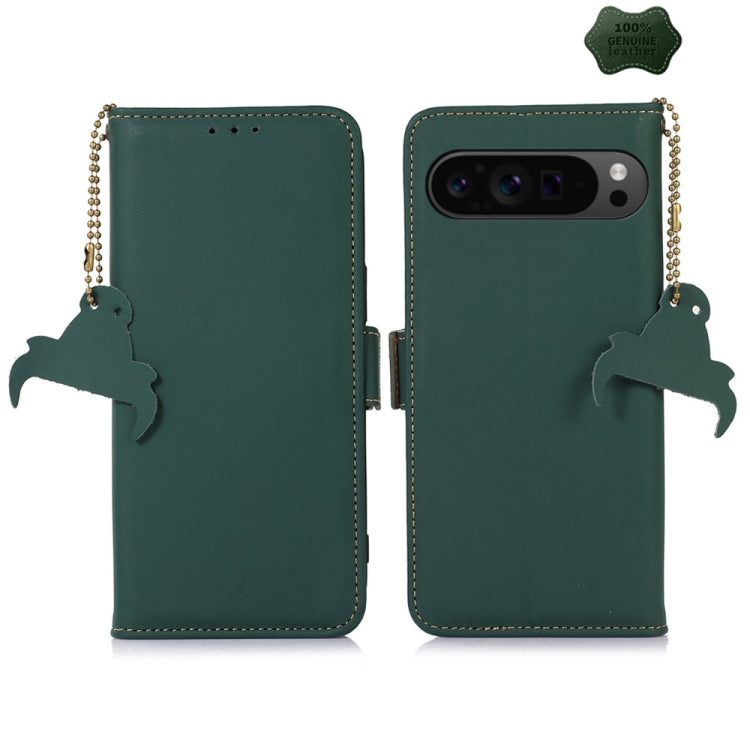 For Google Pixel 10 / 9 Genuine Leather Magnetic RFID Leather Phone Case(Green) - Google Cases by PMC TechLife | Online Shopping South Africa | PMC TechLife | Buy Now Pay Later Mobicred
