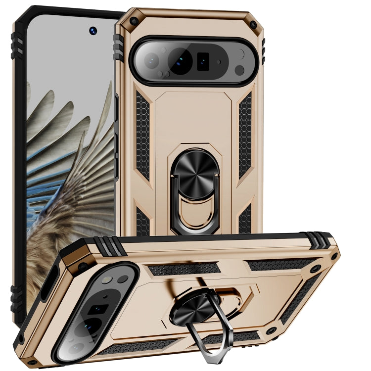 For Google Pixel 9 Pro Shockproof TPU + PC Phone Case with Holder(Gold) - Google Cases by PMC TechLife | Online Shopping South Africa | PMC TechLife | Buy Now Pay Later Mobicred