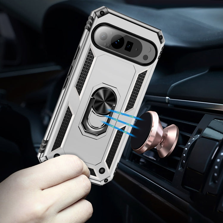 For Google Pixel 9 Pro Shockproof TPU + PC Phone Case with Holder(Silver) - Google Cases by PMC TechLife | Online Shopping South Africa | PMC TechLife | Buy Now Pay Later Mobicred