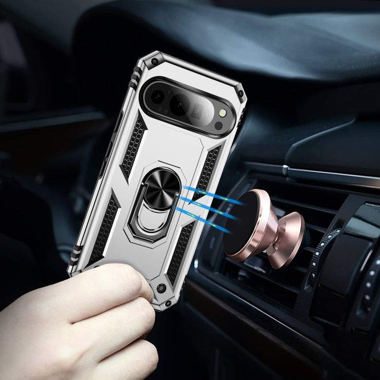 For Google Pixel 9 Shockproof TPU + PC Phone Case with Holder(Silver) - Google Cases by PMC TechLife | Online Shopping South Africa | PMC TechLife | Buy Now Pay Later Mobicred