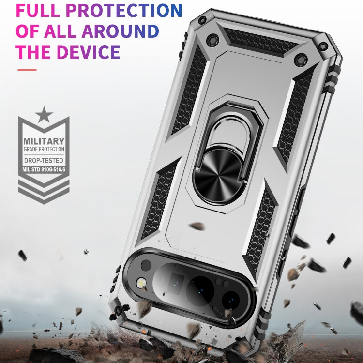 For Google Pixel 9 Shockproof TPU + PC Phone Case with Holder(Silver) - Google Cases by PMC TechLife | Online Shopping South Africa | PMC TechLife | Buy Now Pay Later Mobicred