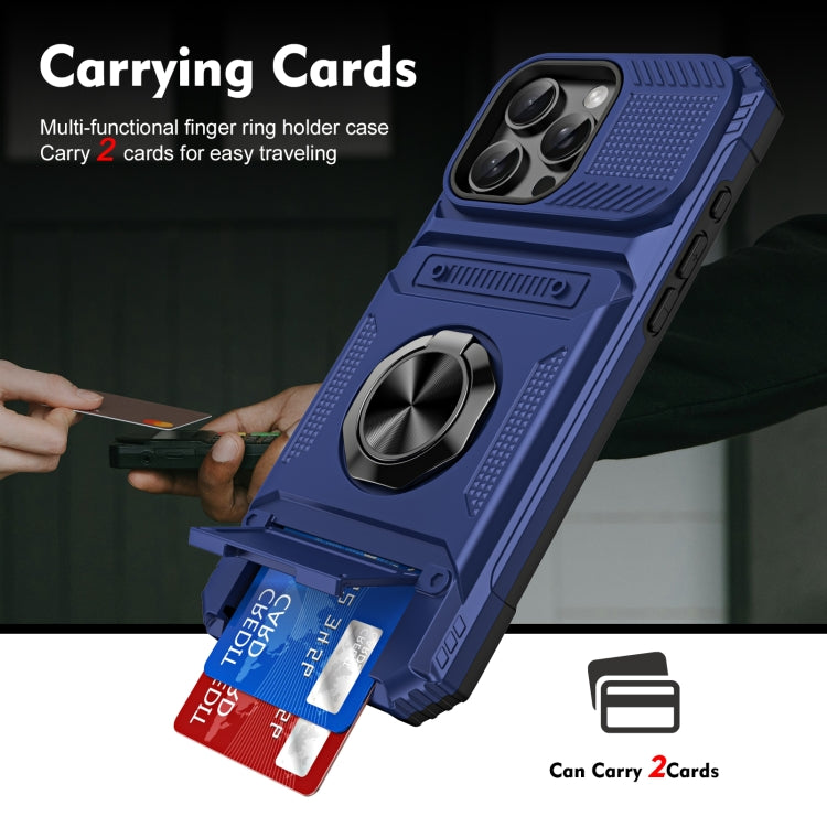 For iPhone 16 Plus TPU+PC Shockproof Card Phone Case with Metal Ring Holder(Blue)