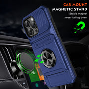 For iPhone 16 Pro TPU+PC Shockproof Card Phone Case with Metal Ring Holder(Blue)