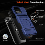 For iPhone 16 Pro TPU+PC Shockproof Card Phone Case with Metal Ring Holder(Blue)