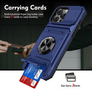 For iPhone 16 Pro TPU+PC Shockproof Card Phone Case with Metal Ring Holder(Blue)