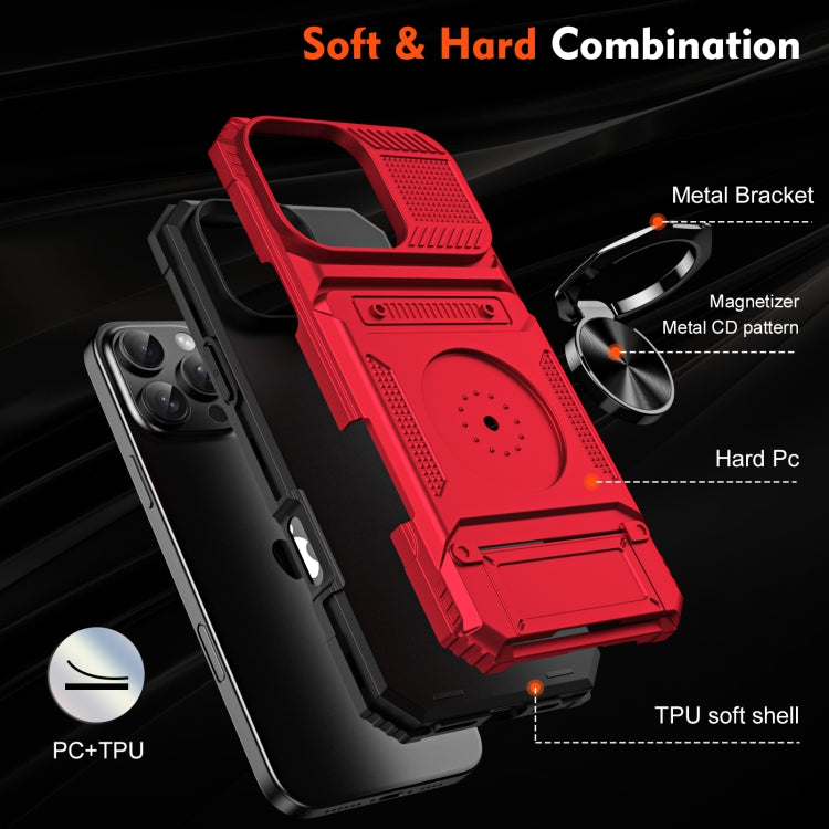 For iPhone 16 Pro Max TPU+PC Shockproof Card Phone Case with Metal Ring Holder(Red) - iPhone 16 Pro Max Cases by PMC TechLife | Online Shopping South Africa | PMC TechLife | Buy Now Pay Later Mobicred