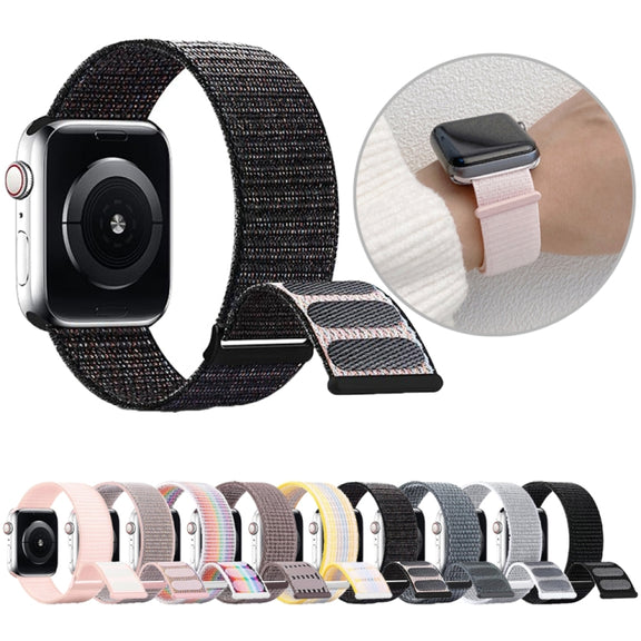 For Apple Watch SE 44mm Dual Hook and Loop Nylon Watch Band(Reflective Black)