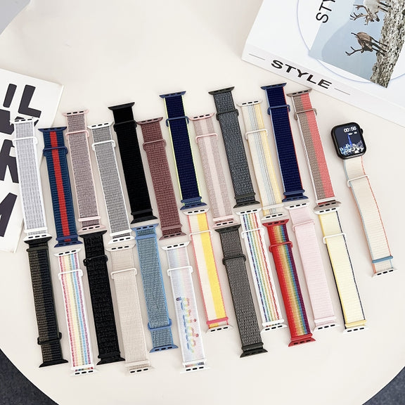 For Apple Watch Ultra 2 49mm Dual Hook and Loop Nylon Watch Band(Pearl Powder)