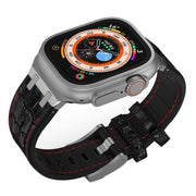 For Apple Watch SE 2023 44mm Crocodile Texture Liquid Silicone Watch Band(Silver Red Black)