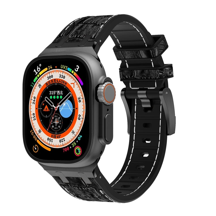 For Apple Watch Ultra 2 49mm Crocodile Texture Liquid Silicone Watch Band(Black White Black) - Watch Bands by PMC TechLife | Online Shopping South Africa | PMC TechLife