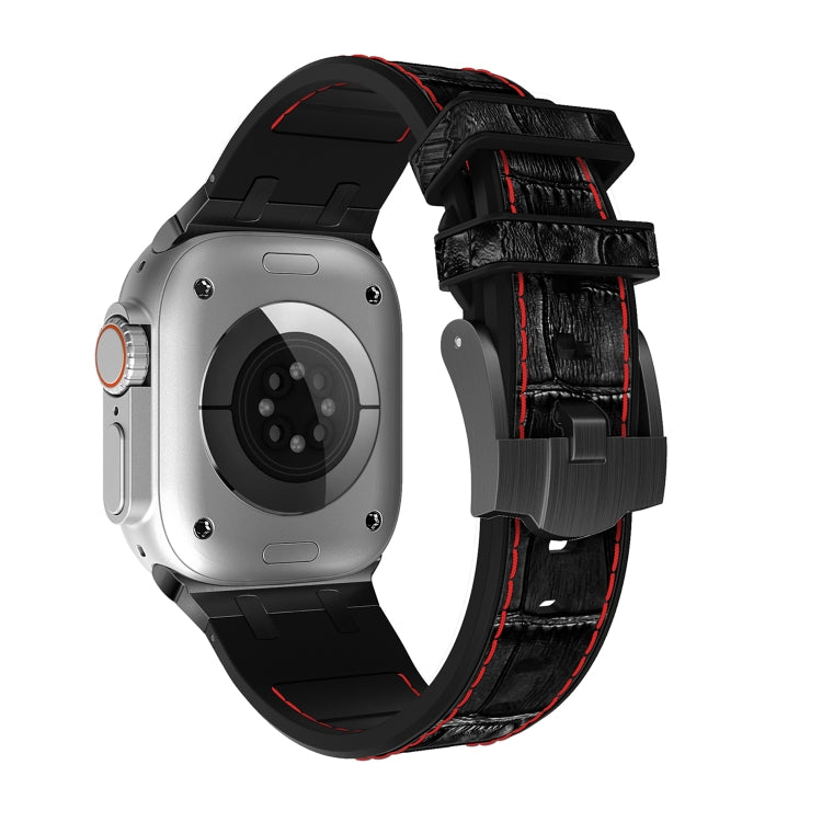 For Apple Watch Ultra 2 49mm Crocodile Texture Liquid Silicone Watch Band(Black Red Black) - free shipping - PMC TechLife - Order now!
