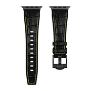 For Apple Watch Ultra 2 49mm Crocodile Texture Liquid Silicone Watch Band(Black Yellow Black)