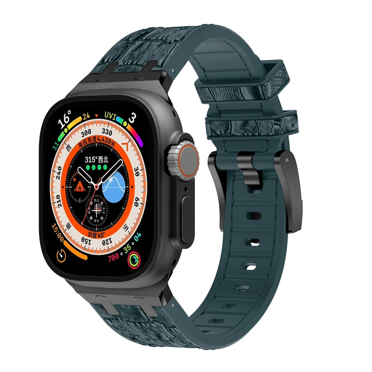 For Apple Watch Ultra 2 49mm Crocodile Texture Liquid Silicone Watch Band(Black Deep Green) - Watch Bands by PMC TechLife | Online Shopping South Africa | PMC TechLife
