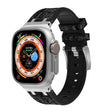 For Apple Watch Ultra 2 49mm Crocodile Texture Liquid Silicone Watch Band(Silver Black) - Watch Bands by PMC TechLife | Online Shopping South Africa | PMC TechLife
