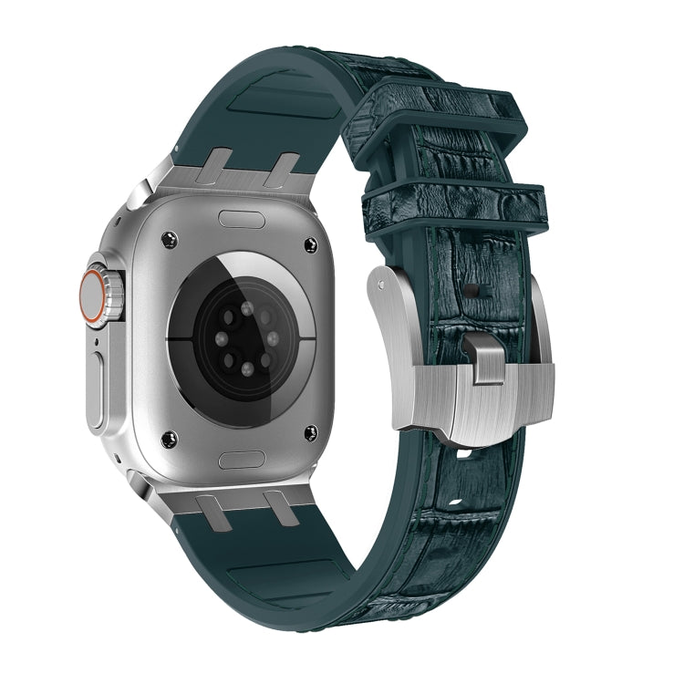 For Apple Watch Ultra 2 49mm Crocodile Texture Liquid Silicone Watch Band(Silver Deep Green) - free shipping - PMC TechLife - Order now!