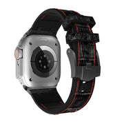 For Apple Watch Series 9 45mm Crocodile Texture Liquid Silicone Watch Band(Black Red Black)