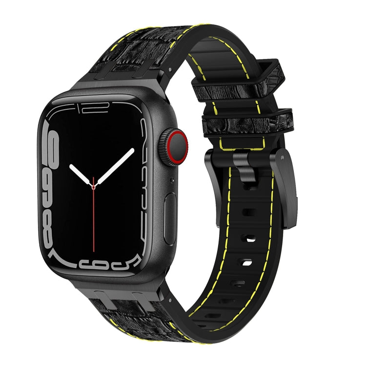 For Apple Watch Series 9 41mm Crocodile Texture Liquid Silicone Watch Band(Black Yellow Black) - Watch Bands by PMC TechLife | Online Shopping South Africa | PMC TechLife