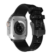 For Apple Watch SE 2022 40mm Crocodile Texture Liquid Silicone Watch Band(Black Black)