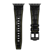 For Apple Watch Series 7 41mm Crocodile Texture Liquid Silicone Watch Band(Black Yellow Black)