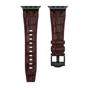 For Apple Watch Series 7 45mm Crocodile Texture Liquid Silicone Watch Band(Black Dark Brown)